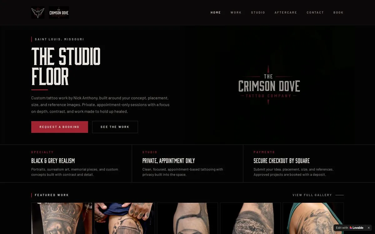 Crimson Dove Tattoo website design by Build Theory