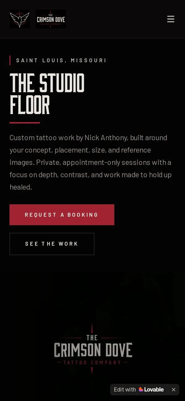 Crimson Dove Tattoo website design by Build Theory