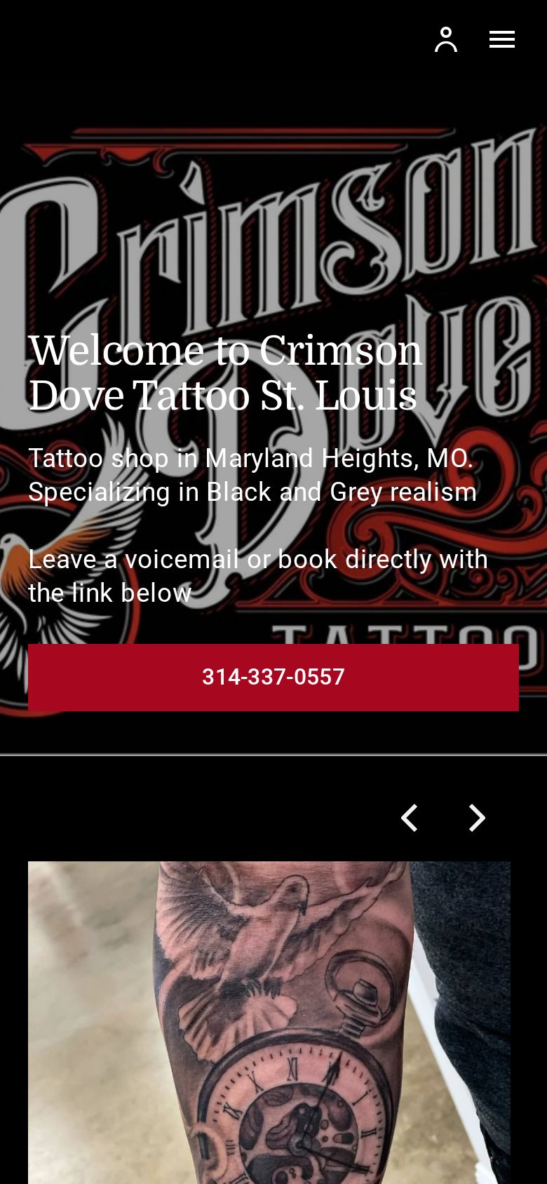 Crimson Dove Tattoo mobile website design by Build Theory