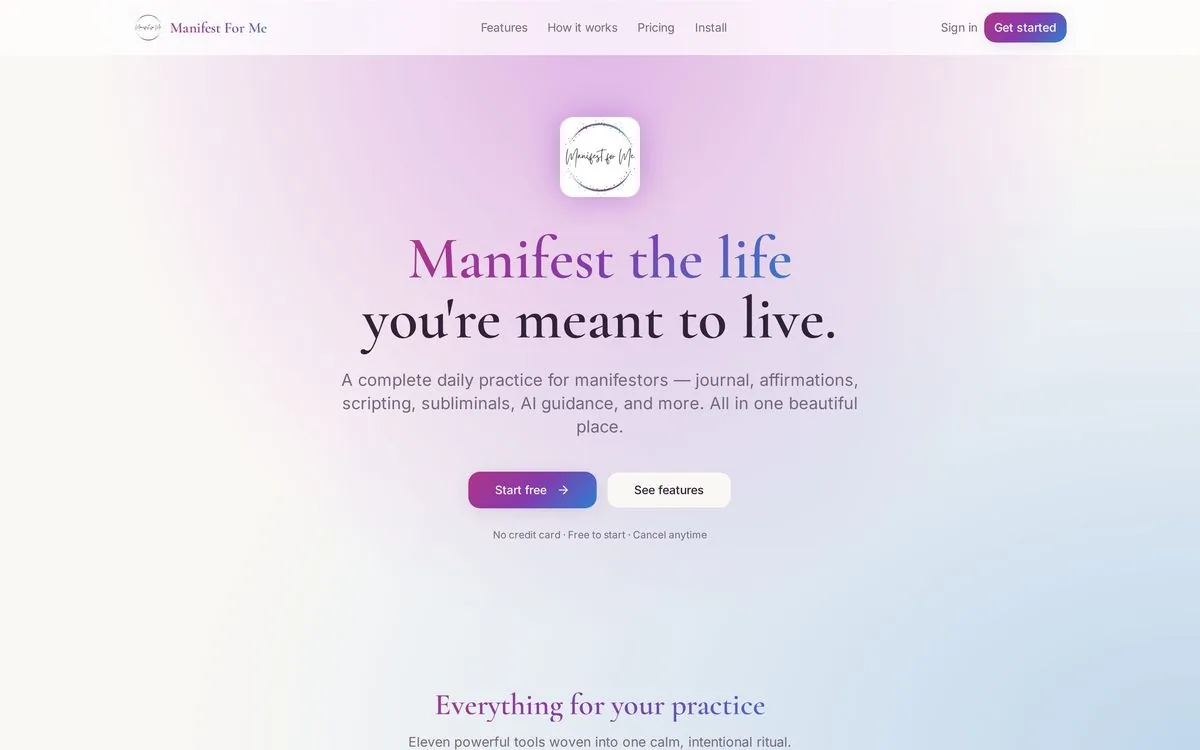 Manifest For Me website design by Build Theory